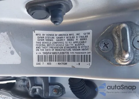 2007 Honda Civic Ex from USA, damaged, VIN 1HGFA16857L039770